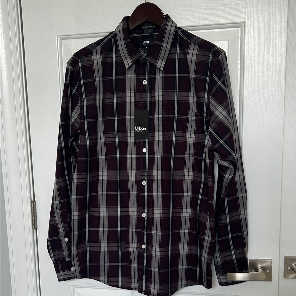 Urban Pipeline Men's Dark Plaid Button Down Shirt